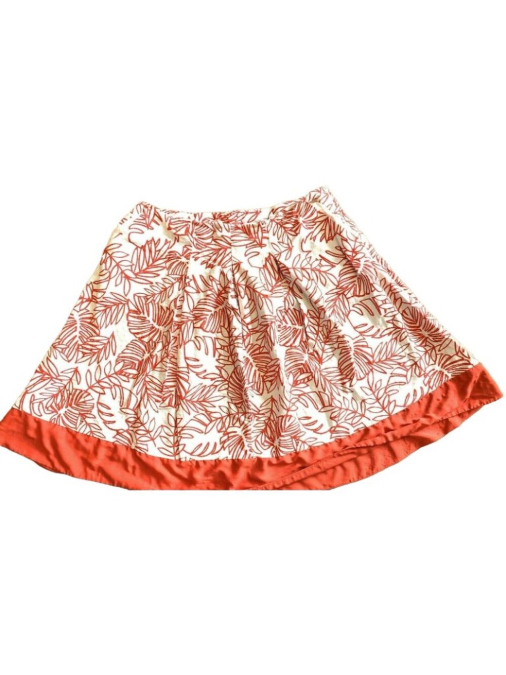 Lane Bryant A-Line Skirt Size 20 Pleated Linen White Red Tropical Leaves